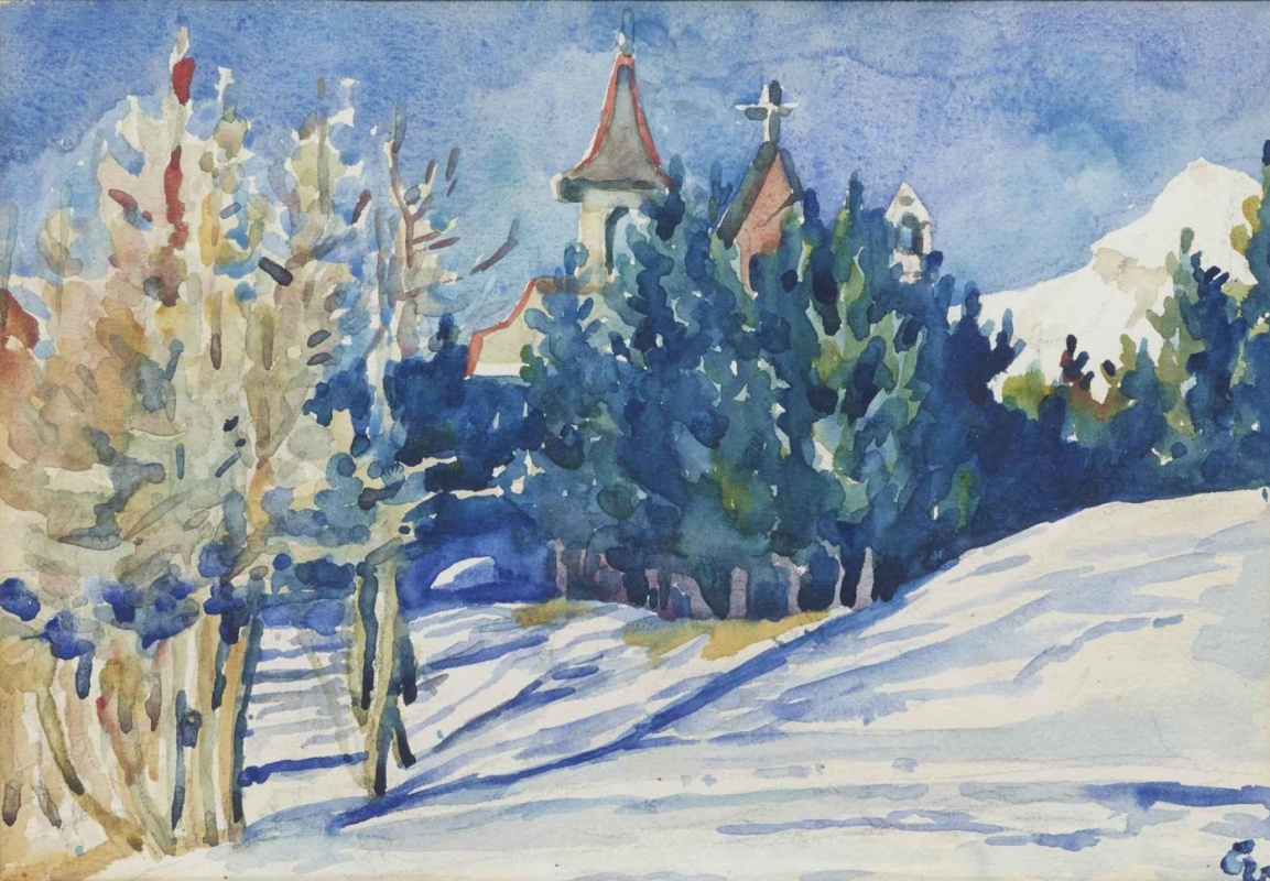 Giovanni Giacometti. Church in winter landscape, Maloja