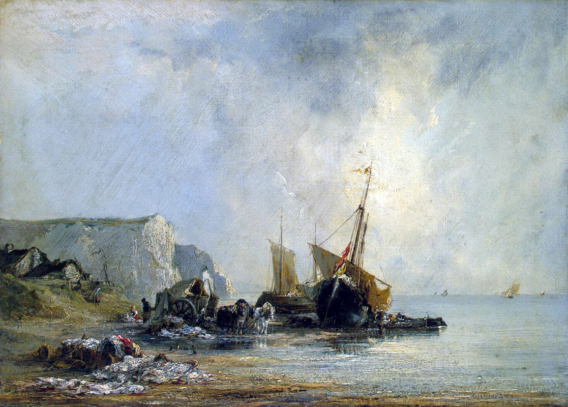 Richard Parkes Bonington. Boats on the shore of Normandy