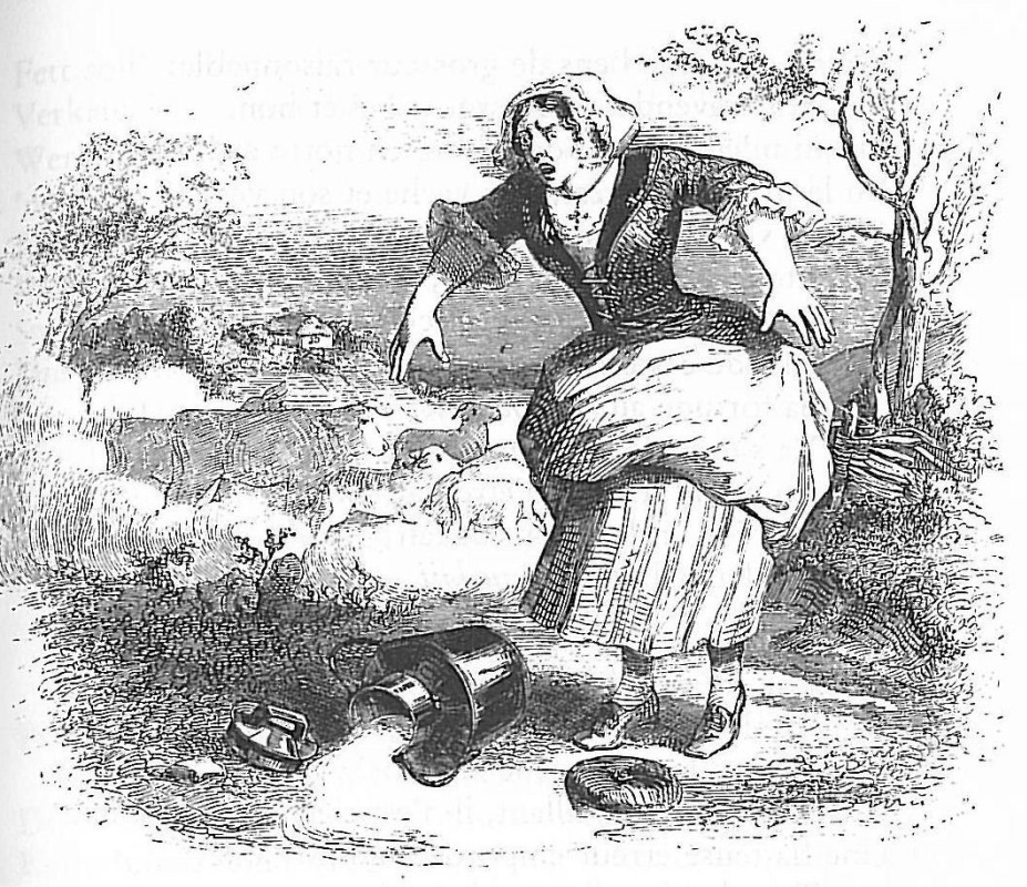 Jean Ignace Isidore Gérard Grandville. Thrush and a pot of milk. Illustrations to the fables of Jean de Lafontaine