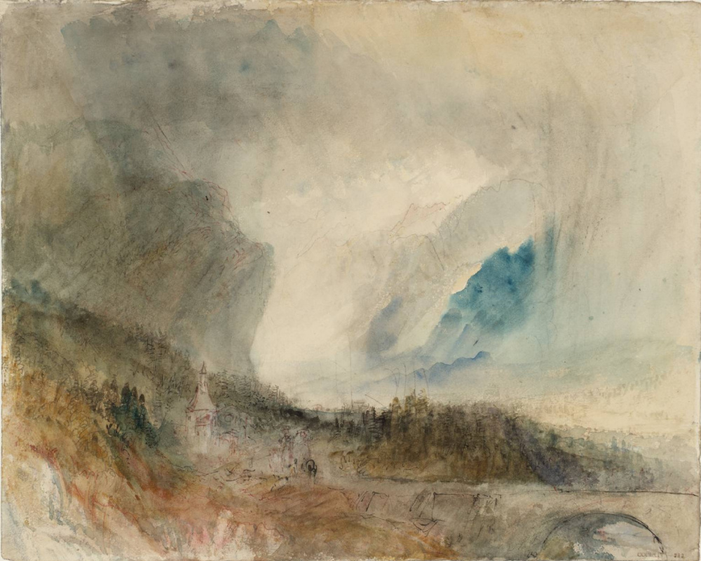 Joseph Mallord William Turner. Storm on the St. Gotthard pass. The first bridge before Altdorf. A rough sketch