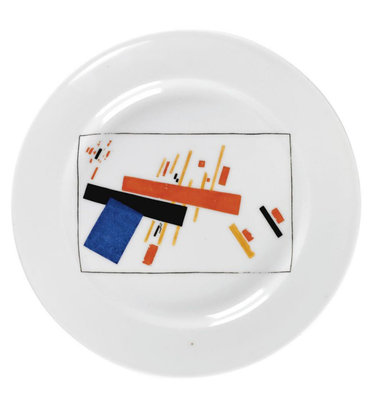 Kazimir Malevich. Soviet Suprematist porcelain plate with picture by K. Malevich sketch