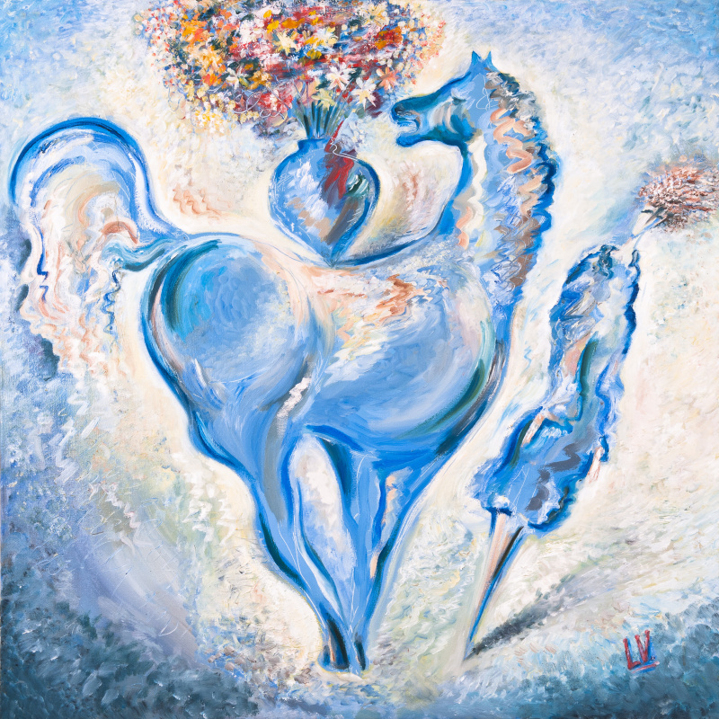Leonid Israel Vidrak. Caballo azul y dama, 2015