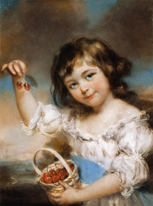 John Russell. Little girl showing cherry
