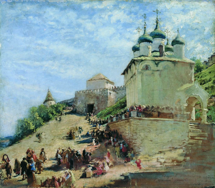 Konstantin Makovsky. In the square at the Congress of the Ivanovo Nizhny Novgorod Kremlin. Study for the painting "Minin square in Nizhny Novgorod, urging people to donate"