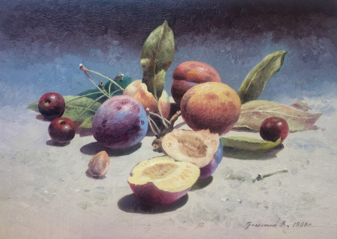 Vasily Ivanovich Gribennikov. Still Life with Plums and Cherries