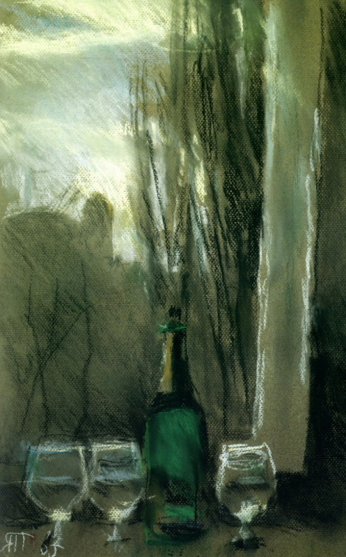 Tetyana Yablonska. Still life with green bottle