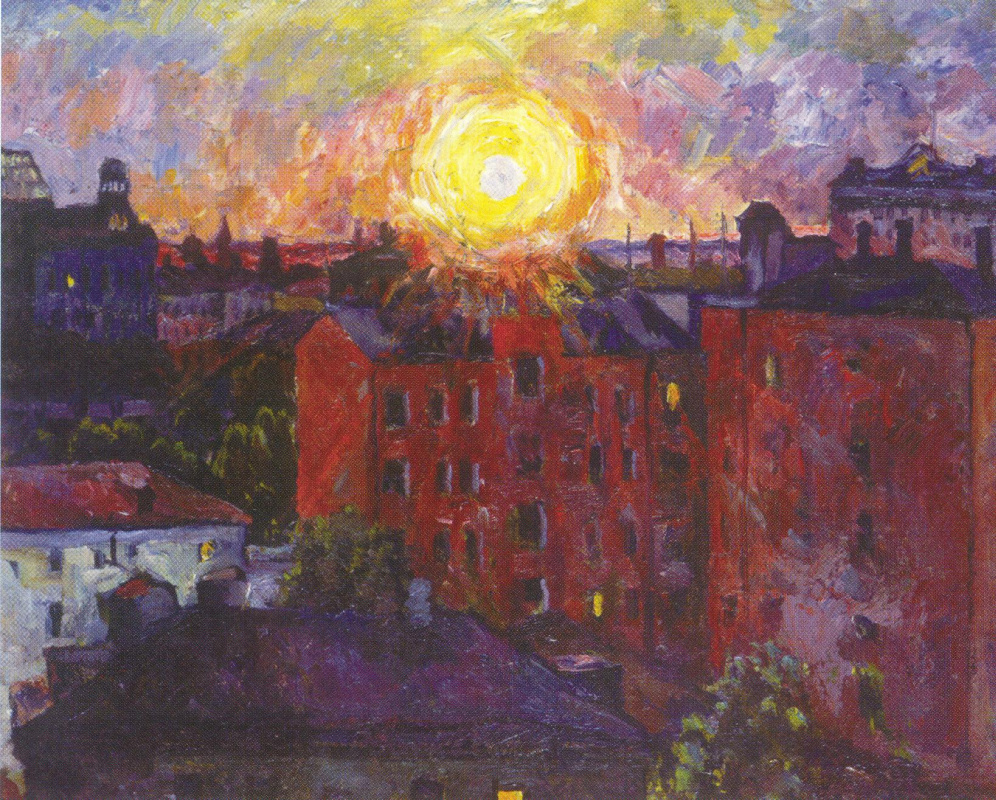 Aristarkh Lentulov. The sun above the roofs. Sunset