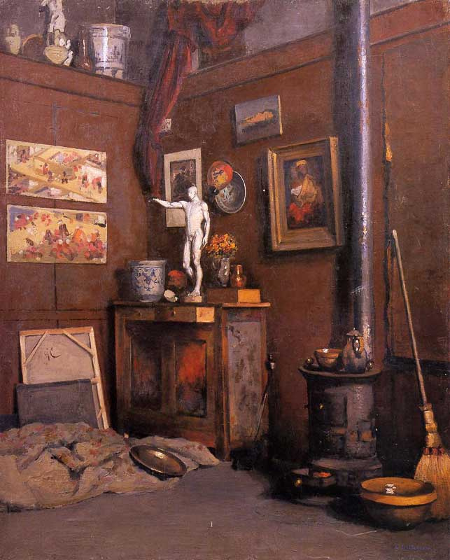 Gustave Caillebotte. Studio interno con stufa