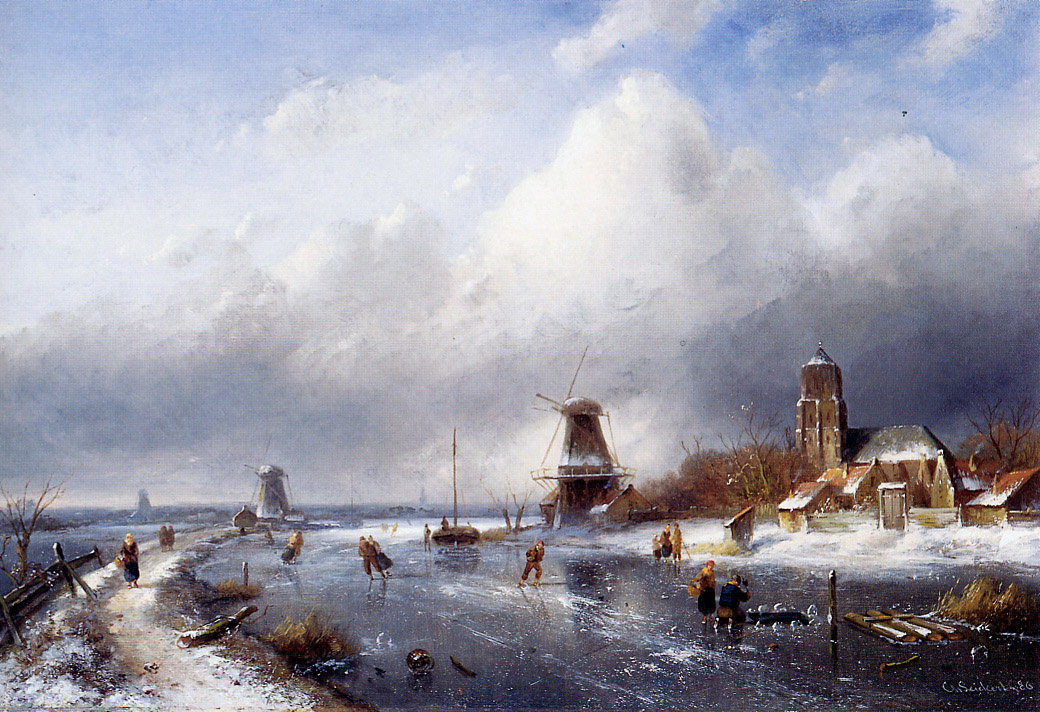 Charles Henry Joseph Lackert. Winter landscape with skaters