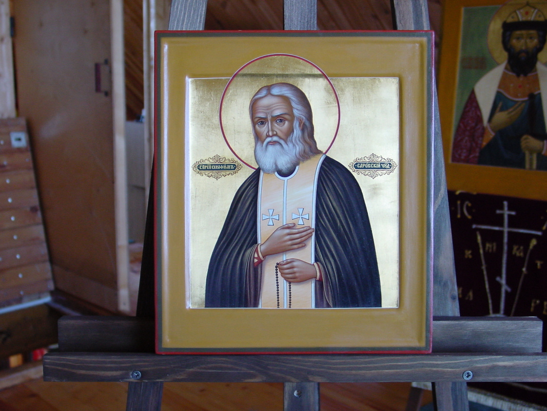 Moscow Icon Painting Workshop. Icon in salary Seraphim of Sarov