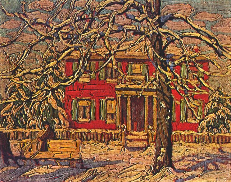 Lauren Harris. Red house and yellow sleigh