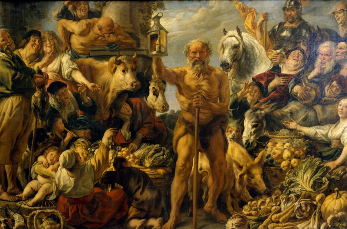 Jacob Jordaens. Diogenes with a lantern on the market looking for people
