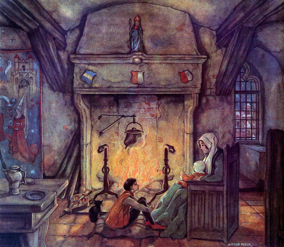 Anton Pieck. Winter evening by the fireplace