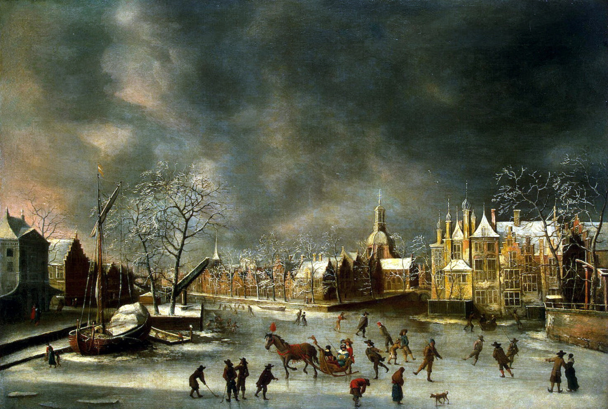 Abraham Bertraten. Winter view of Leiden