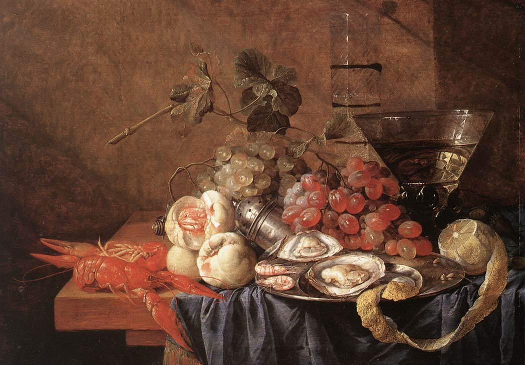 Jan Davids de Hem. Still life with fruit and seafood