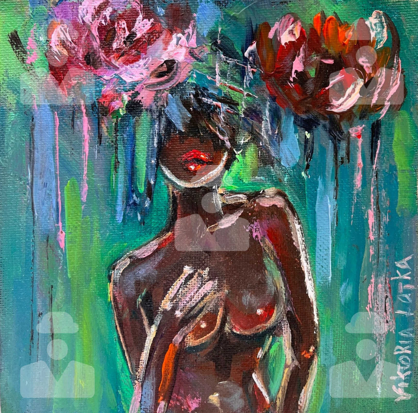 Naked African woman with red flowers, 2023 by Victoria Latka: History,  Analysis & Facts | Arthive