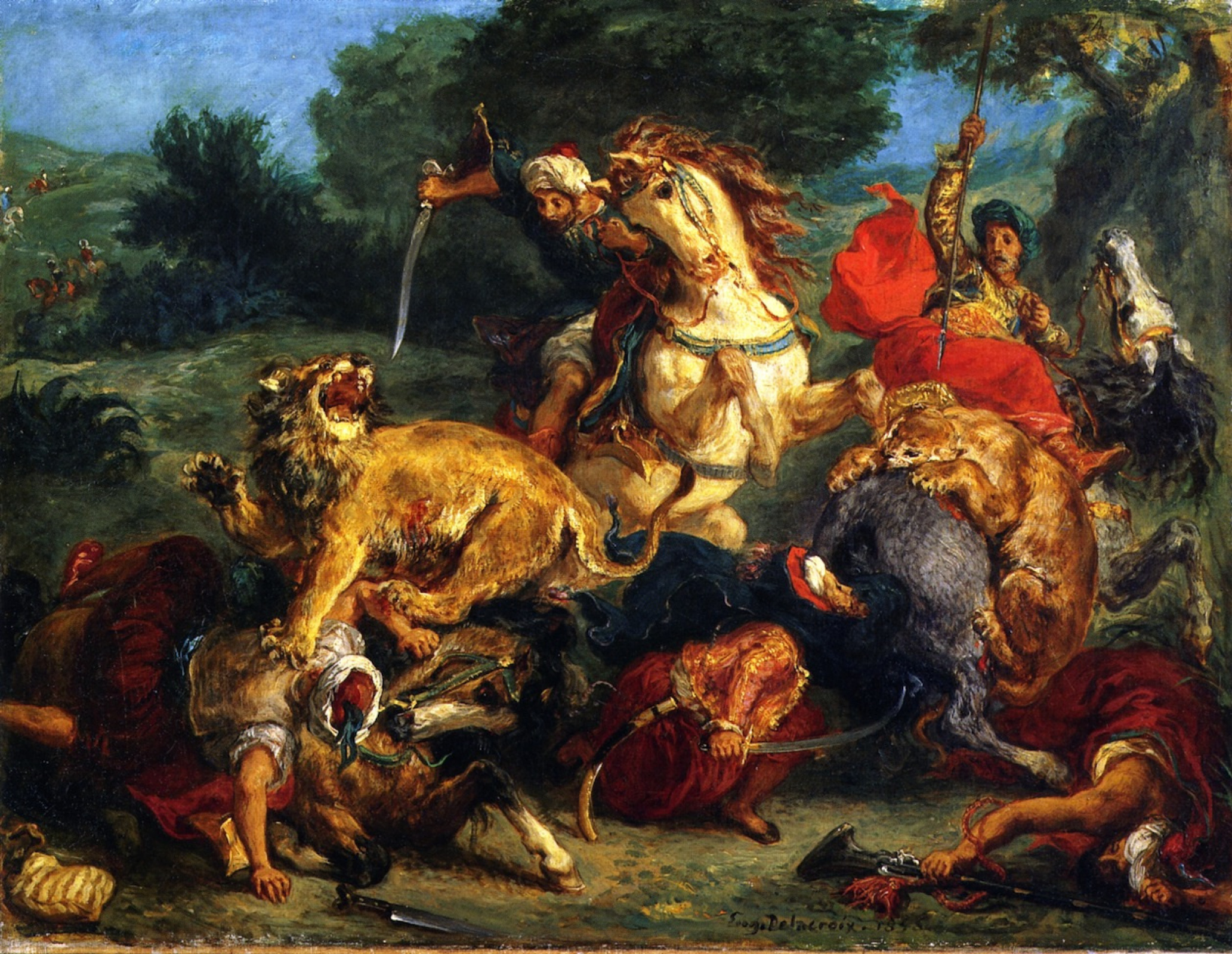 Lord Lyon 競走馬 1866年 額装 イタリア Eugene Delacroix Hunting lions, 1855, 74×54 cm: Description of the