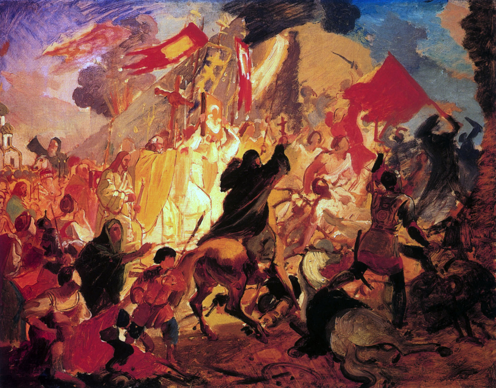 Karl Pavlovich Bryullov. The siege of Pskov by Polish king Stefan Batory in 1581. Sketch