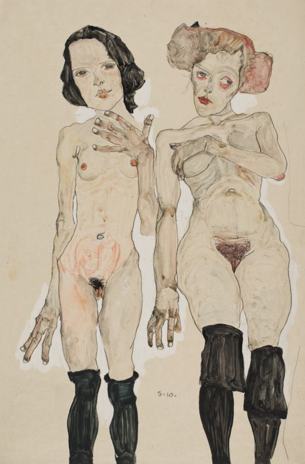 Egon Schiele Dos chicas desnudas en medias negras., 1910: Descripción de la  obra | Arthive