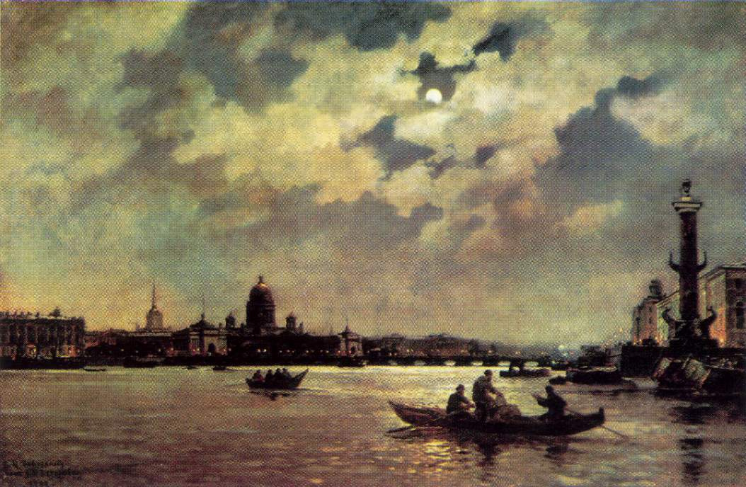 Alexander Karlovich Beggrov. View of the Neva and the Admiralty embankment in the moonlight