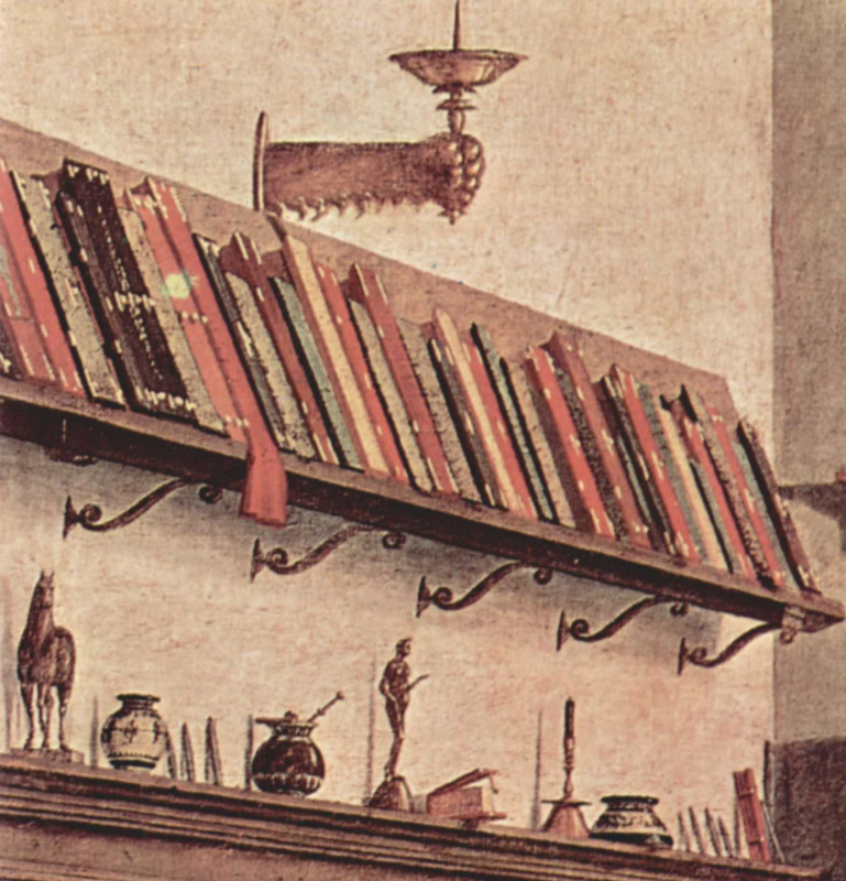 Vittore Carpaccio. The cycle of paintings of the chapel of the Scuola di San Giorgio Schiavoni. The scene of the vision of St. Augustine. Detail