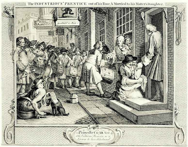William Hogarth. Diligent, after finishing his studies, marries the daughter of the owner