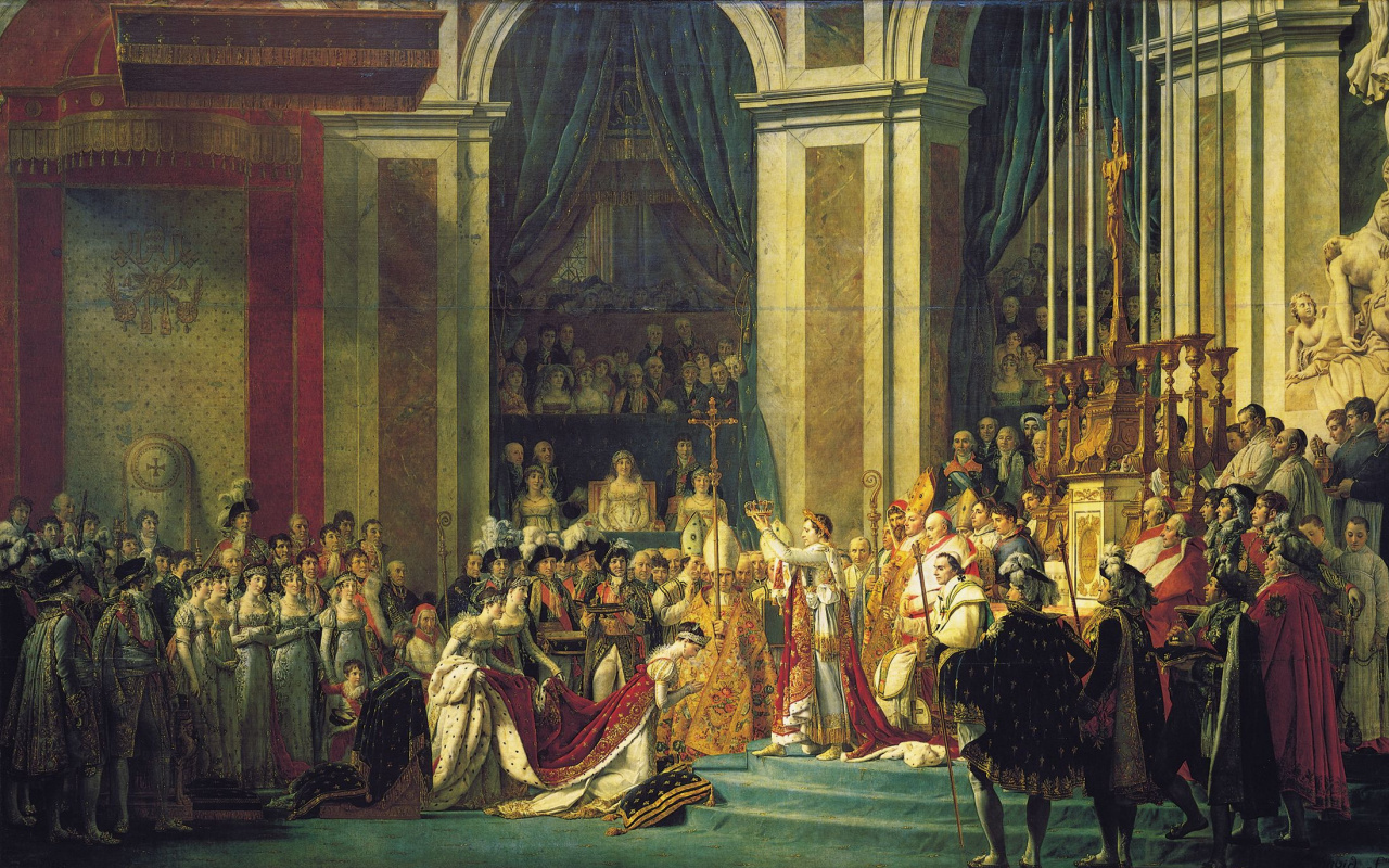 Jacques-Louis David. The coronation of Napoleon in Notre Dame Cathedral on 2 December 1804