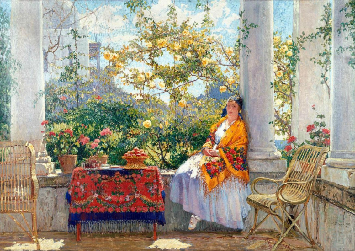 Konstantin Ivanovich Gorbatov. Stay on the porch. Portrait of the artist's wife