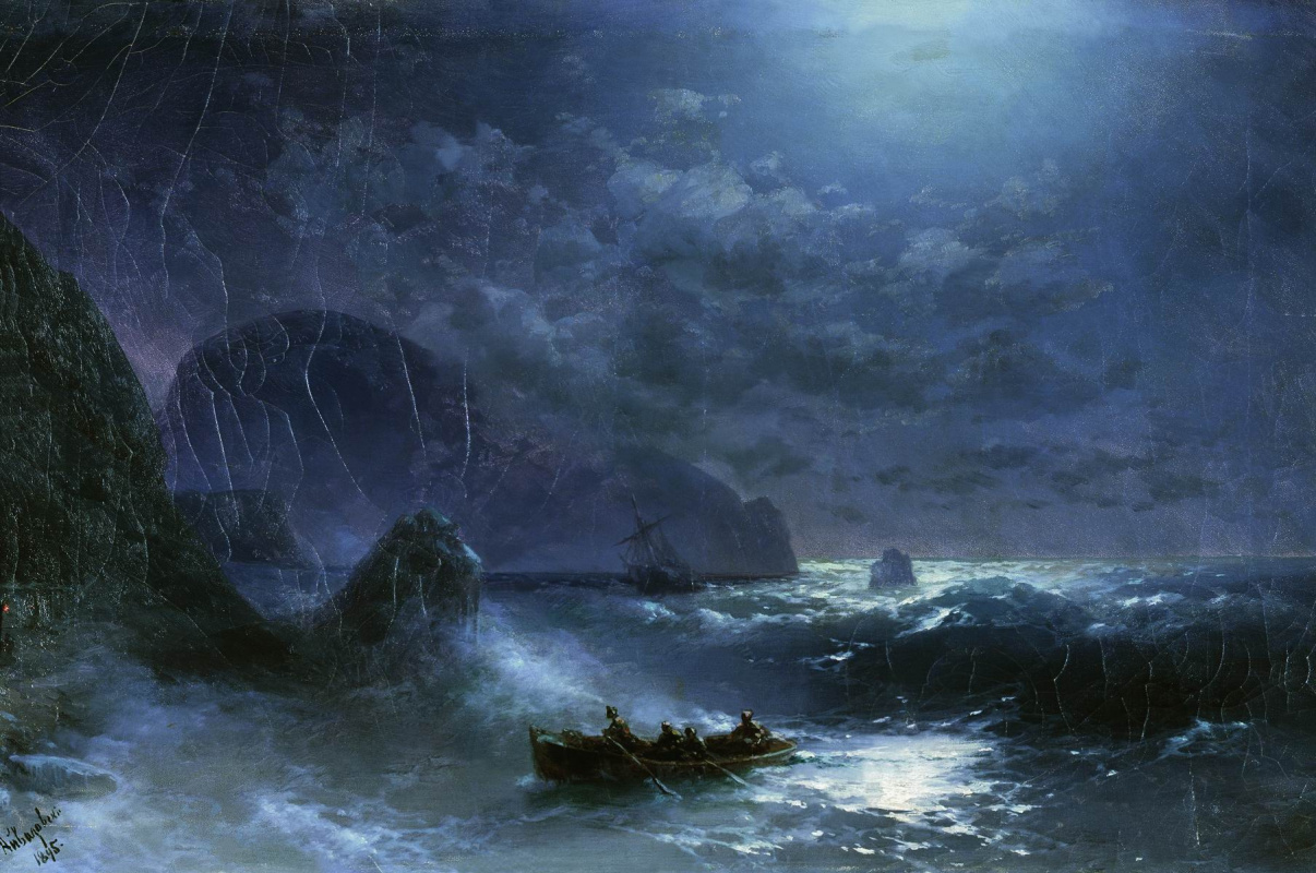Ivan Aivazovsky. Storm on the sea at night
