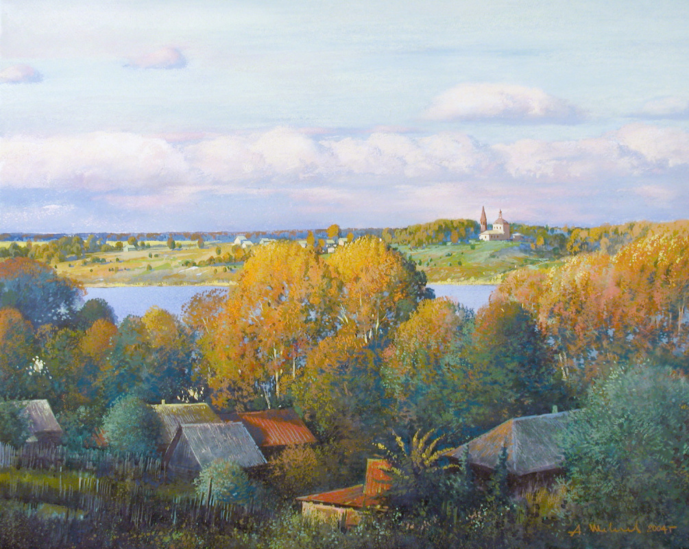 Alexander Shevelyov. Gold Borisoglebsk. Watercolor on paper, pastels 44 x 55 cm. 2004