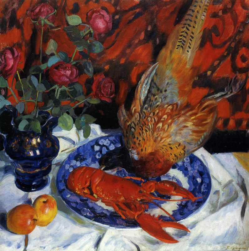 Boris Kustodiev. Still life. Lobster and pheasant