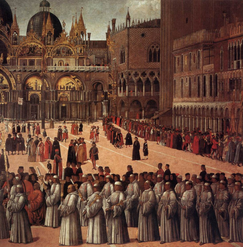 The procession of the relics of the Holy Cross in St. Mark's Square. Fragment