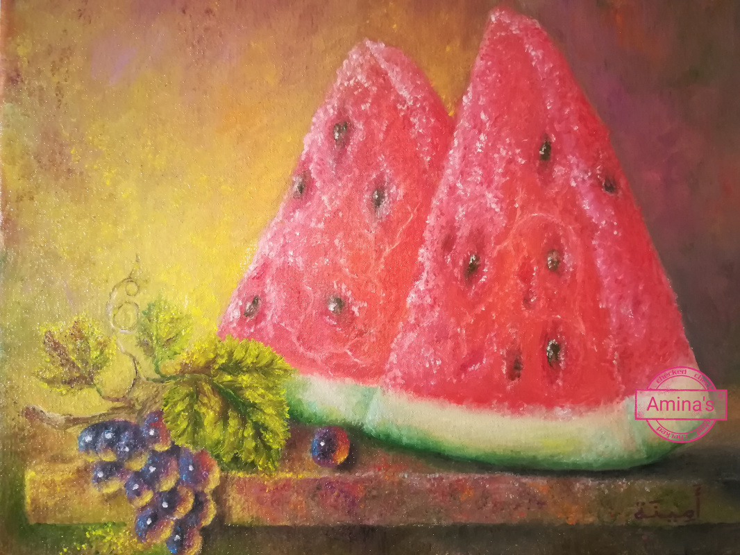 Amina Magomedova. Author's finished work, oil painting "Sugar slices"
