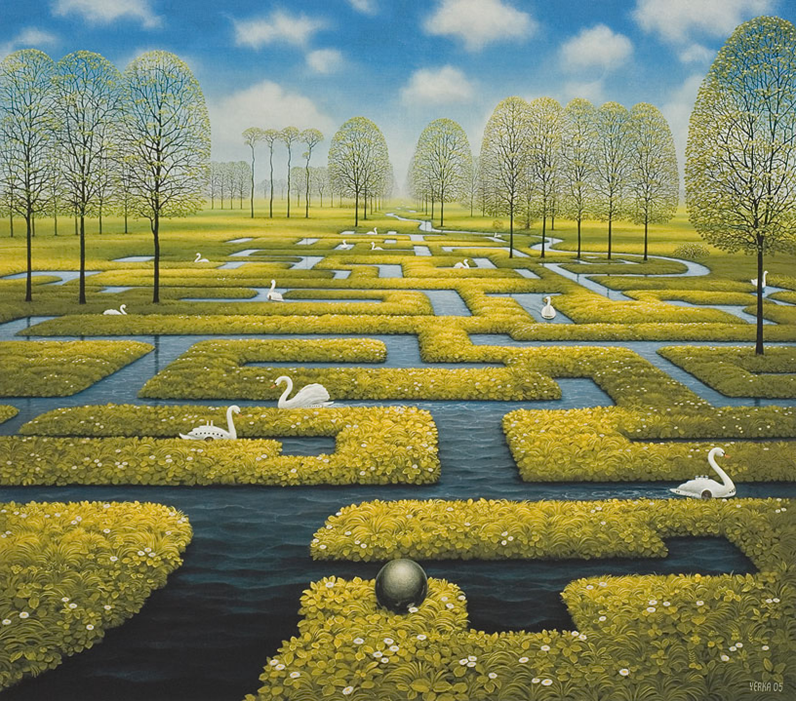 Spring maze, 2005, 73×71 cm by Jacek Yerka: History, Analysis