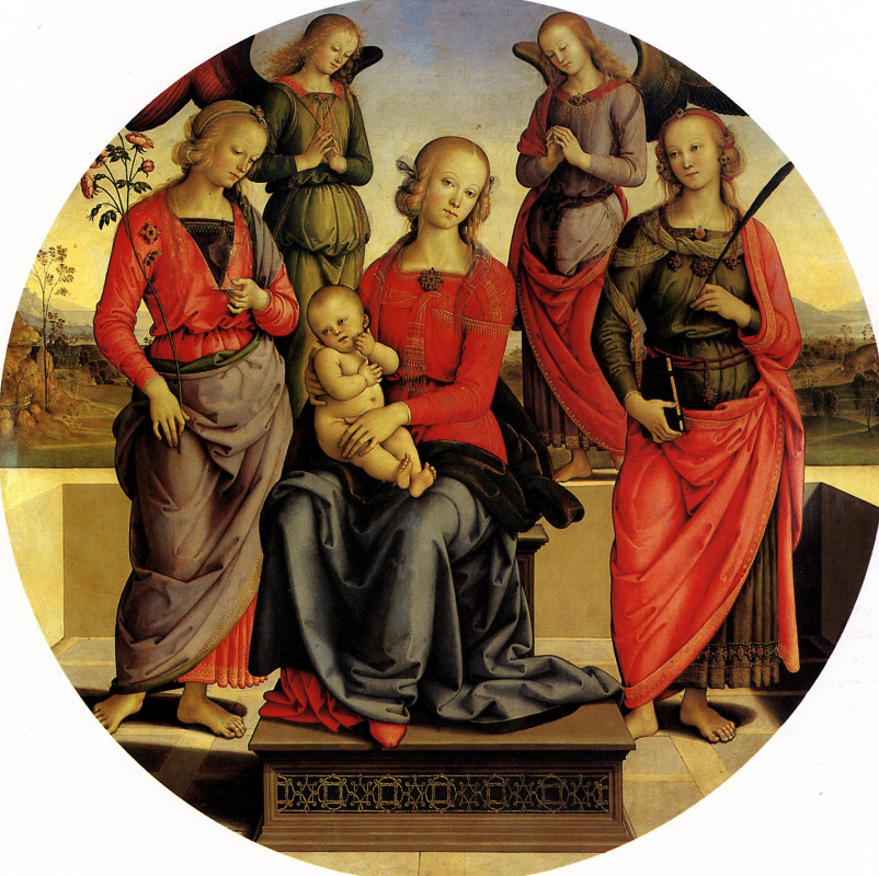 Francois Perugino. The Madonna and child surrounded by angels, St. Rose and St. Catherine