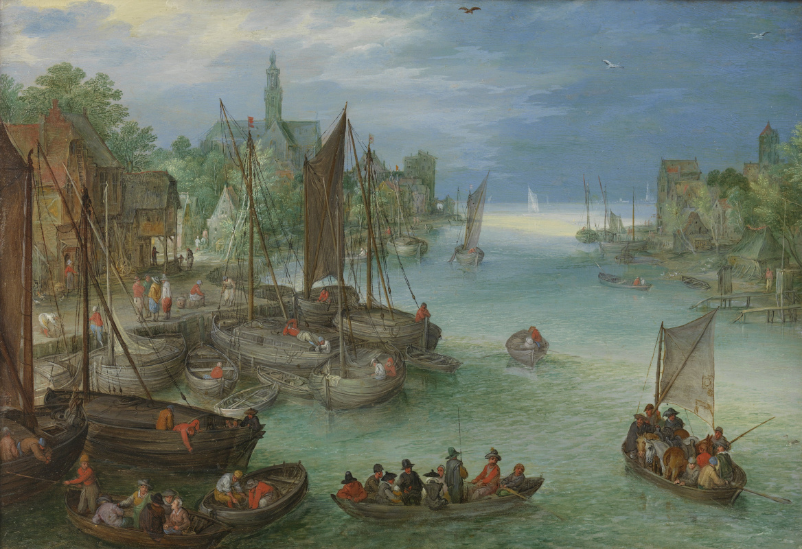 Jan Bruegel The Elder. Landscape with a city on the river