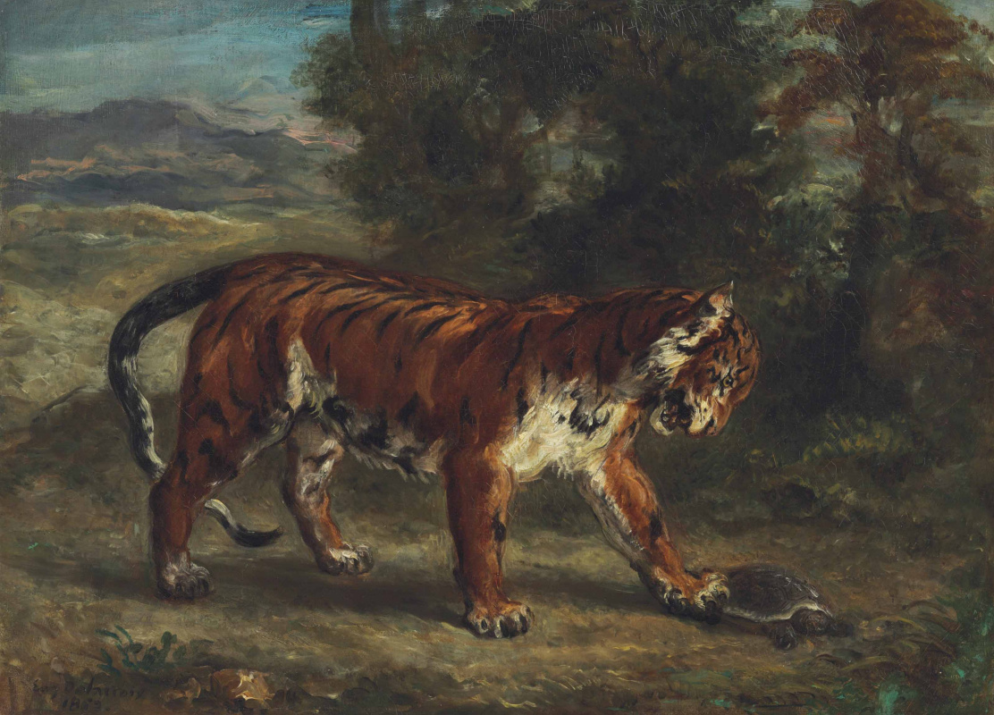 Eugene Delacroix. Tiger spielt mit einer Schildkröte