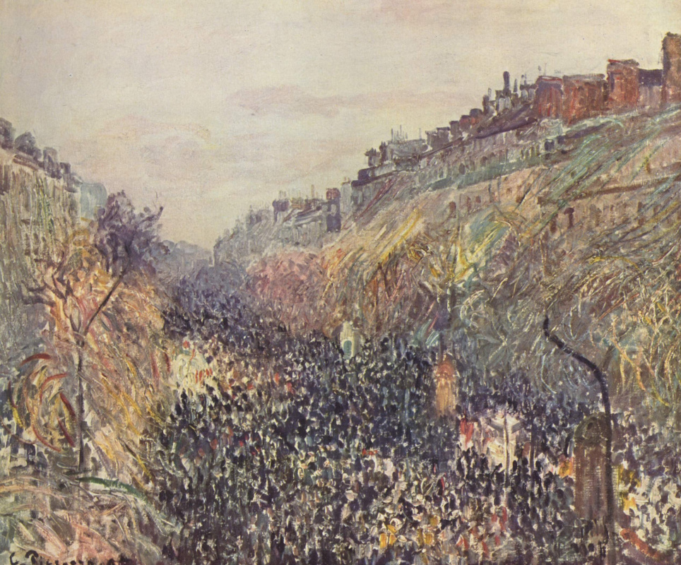 Camille Pissarro. Carnival on the Boulevard Montmartre at sunset