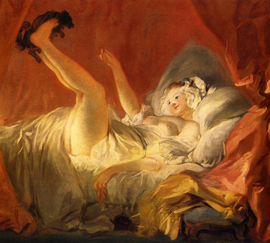 Jean-Honore Fragonard. Girl playing with a dog