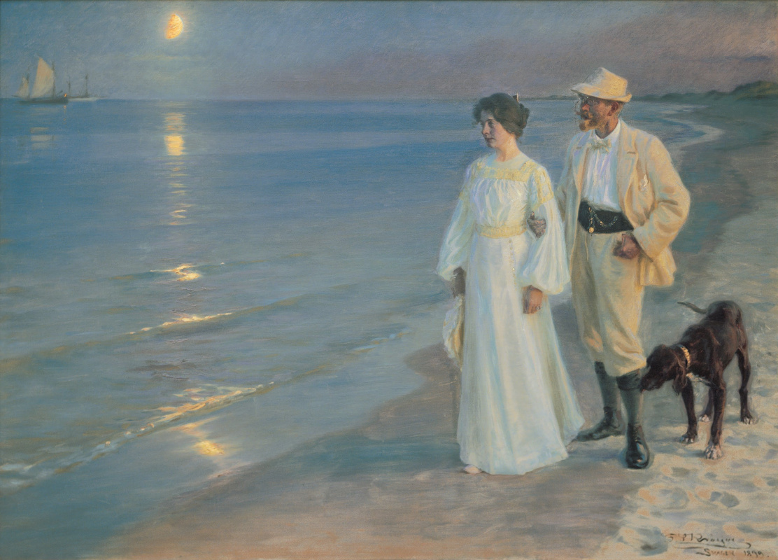 Peder Severin Krøyer. Summer evening on Skagen beach. The artist and his wife