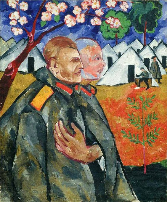 Natalia Goncharova. Portrait of M. F. Larionov and his platoon