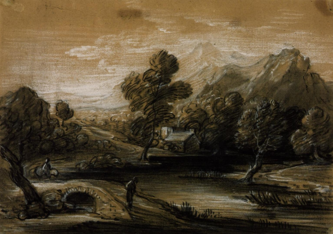 Thomas Gainsborough. Landscape with river, bridge and Church