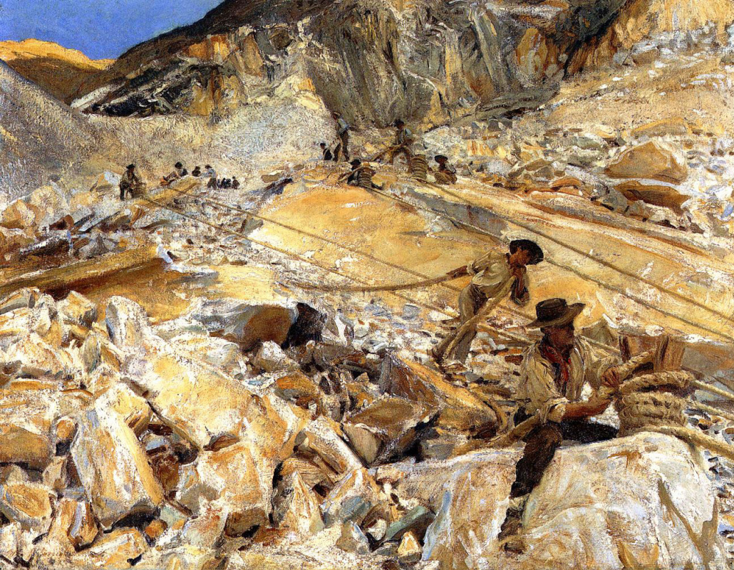 John Singer Sargent. Mining of marble from the quarries in Carrara