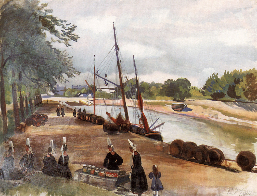 Zinaida Serebriakova. Brittany. The town of Pont l"Abbe. Port