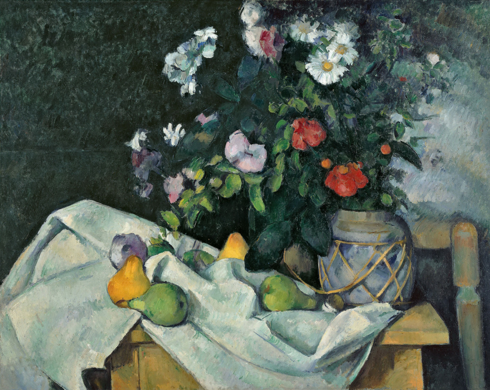 Paul Cezanne. Still life with flowers and fruit