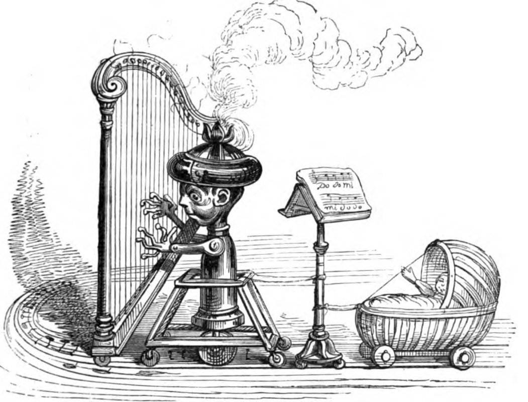 Jean Ignace Isidore Gérard Grandville. A young virtuoso with a steam harp. A series of "Other World"