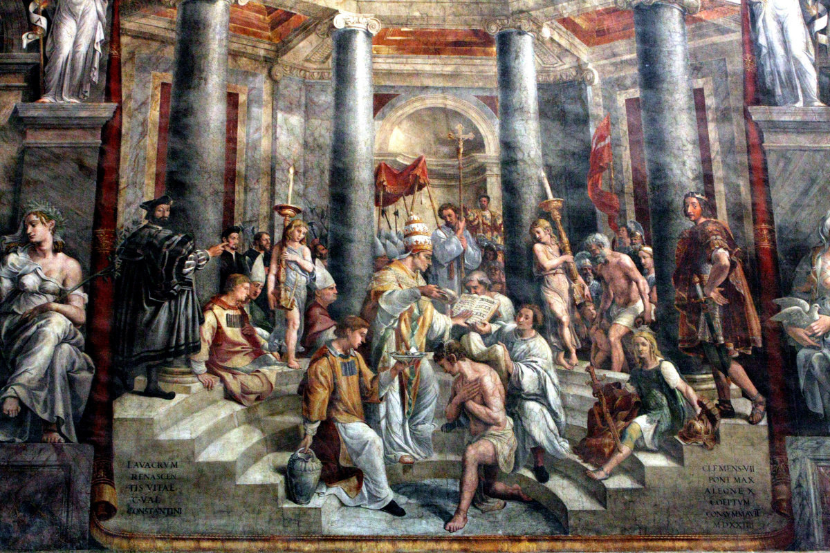 The Baptism Of Constantine. Fresco the hall of Constantine Palace of the Pope in the Vatican