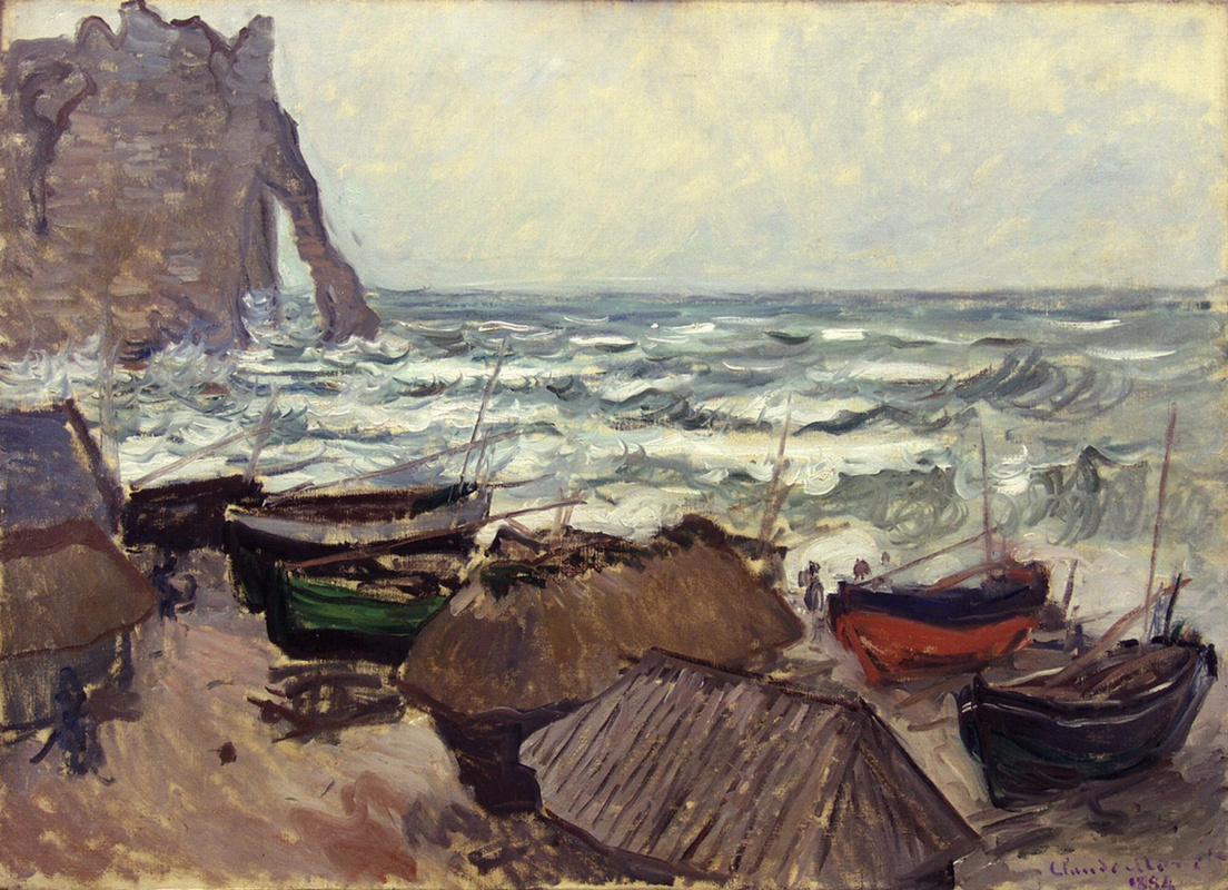 Claude Monet. Fishing boats on the coast at étretat