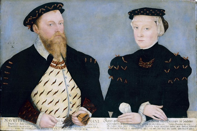 Lucas the Younger Cranach. Moritz, the Elector of Saxony, with his wife Agnes. Old Masters Picture Gallery, Dresden.