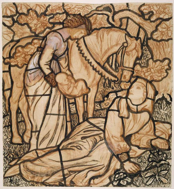 Arthur Hughes. The birth of Tristram. Sketch of a stained glass window